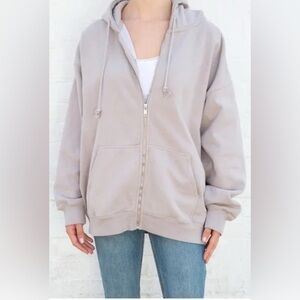 Brandy Melville Beige Zip-Up Hoodie